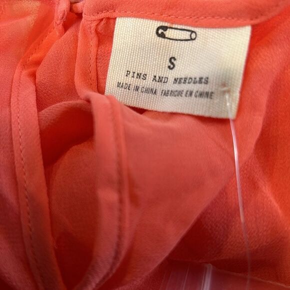 NWT urban outfitters, orange slightly sheer top with lace size small - Picture 5 of 10